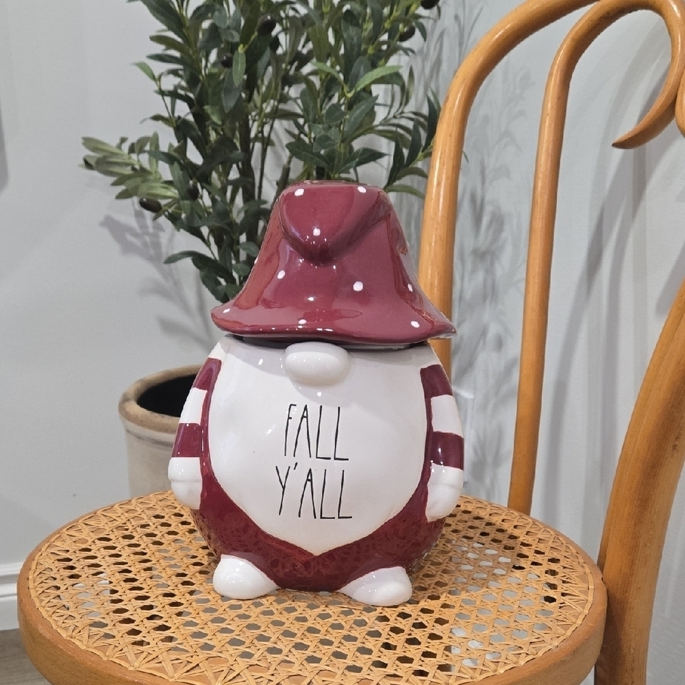 Rae Dunn Burgundy and White "Fall Y'All" Gnome Cookie Jar